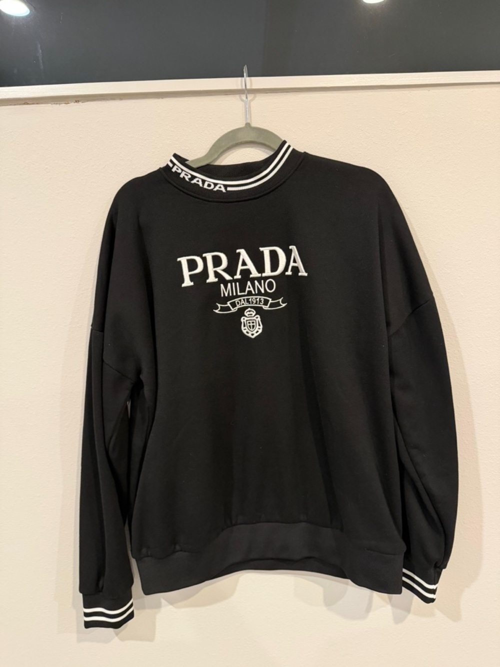 Prada Black Crewneck Sweater with White Logo